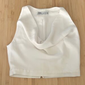 ZARA White Draped Cowl Neck Camisole Top